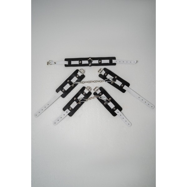 Набор фиксаторов из черной и белой натуральной кожи