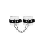Бело-черные кожаные наручники с одним ремешком с люверсами