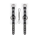 Бело-черные кожаные наручники с одним ремешком с люверсами