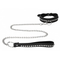 Черный ошейник с поводком Diamond Studded Collar With Leash Черный ошейник с поводком Diamond Studded Collar With Leash