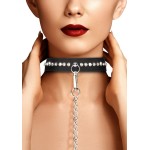 Черный ошейник с поводком Diamond Studded Collar With Leash