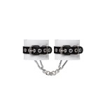 Бело-черные кожаные наручники с одним ремешком с люверсами