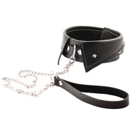 Черный ошейник-воротничок с металлическим поводком Черный ошейник-воротничок с металлическим поводком