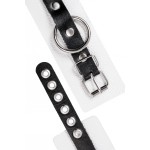 Бело-черные кожаные наручники с одним ремешком с люверсами