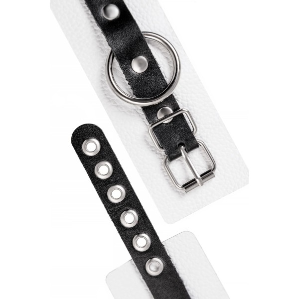Бело-черные кожаные наручники с одним ремешком с люверсами