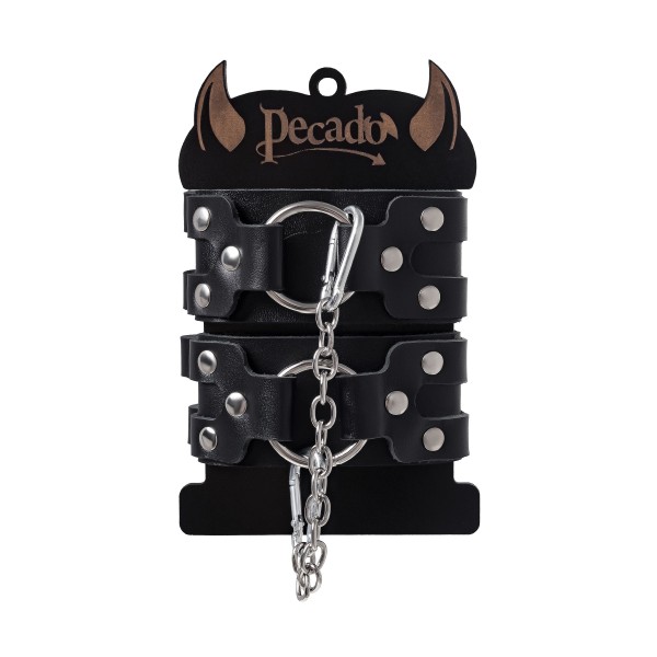 Черные кожаные оковы с двумя ремешками