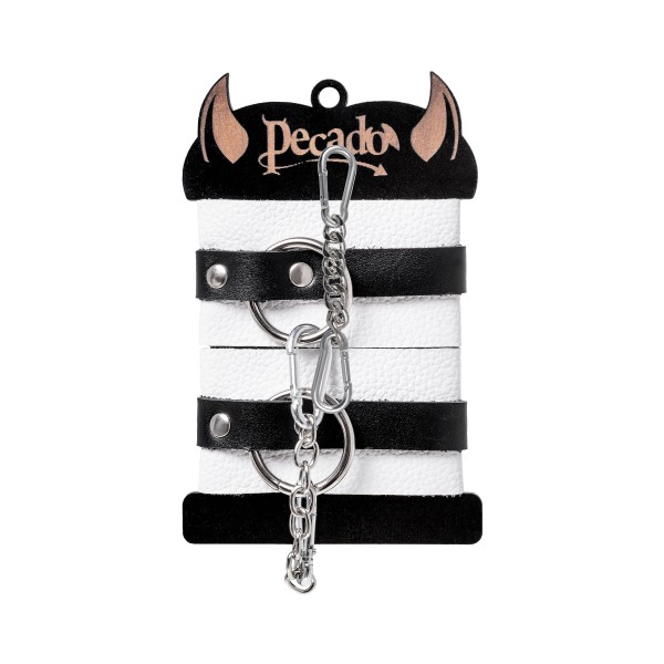 Бело-черные кожаные наручники с одним ремешком с люверсами