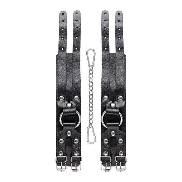 Черные кожаные оковы с двумя ремешками