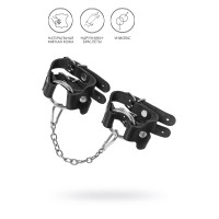 Черные кожаные наручники-браслеты из двух ремешков