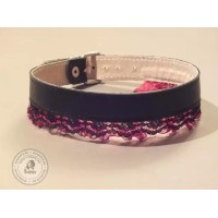 Чёрный ошейник с чёрно-малиновым кружевом