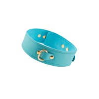 Голубой кожаный однослойный ошейник с прошивкой