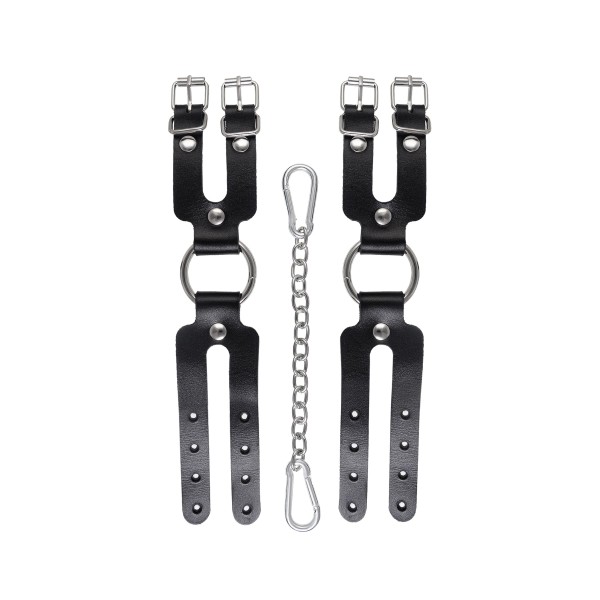 Черные кожаные наручники-браслеты из двух ремешков