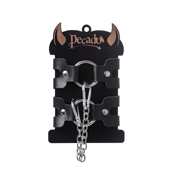 Черные кожаные наручники-браслеты из двух ремешков