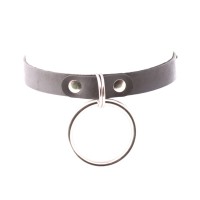 Черный кожаный чокер с большим кольцом Черный кожаный чокер с большим кольцом