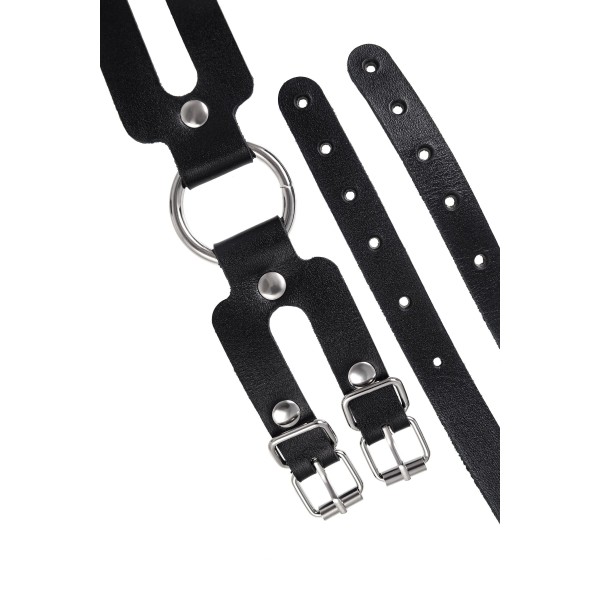 Черные кожаные оковы из двух ремешков