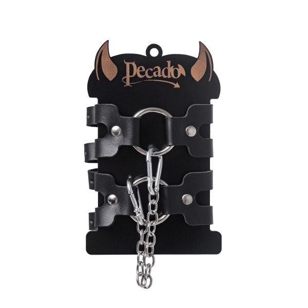 Черные кожаные оковы из двух ремешков