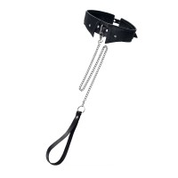 Черный кожаный ошейник-воротник с поводком Черный кожаный ошейник-воротник с поводком