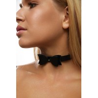 Черный кожаный однослойный чокер с бабочкой Черный кожаный однослойный чокер с бабочкой