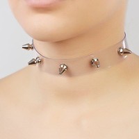 Узкий прозрачный ошейник с шипами Узкий прозрачный ошейник с шипами