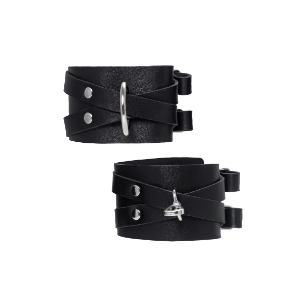 Черные кожаные оковы с двумя перекрёстными ремешками