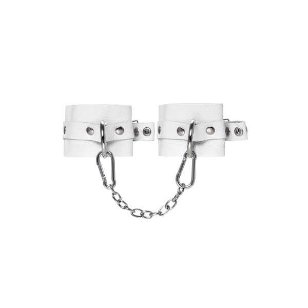 Белые мягкие кожаные наручники с люверсами