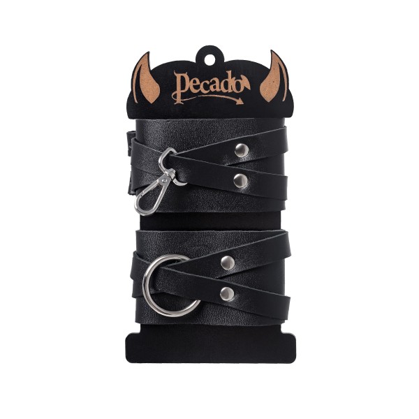 Черные кожаные оковы с двумя перекрёстными ремешками