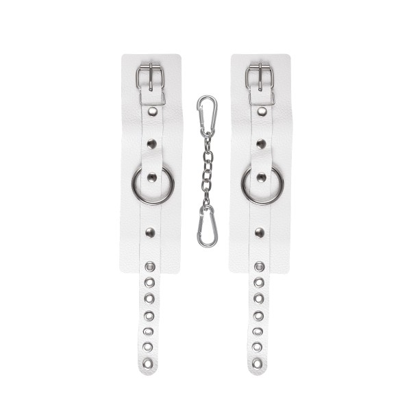 Белые мягкие кожаные наручники с люверсами