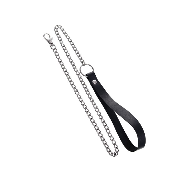 Поводок с ручкой из черной натуральной кожи и карабином для ошейника Поводок с ручкой из черной натуральной кожи и карабином для ошейника