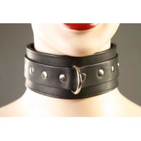 Кожаный ошейник чёрного цвета с кольцом для поводка Кожаный ошейник чёрного цвета с кольцом для поводка