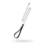 Поводок с ручкой из черной натуральной кожи и карабином для ошейника