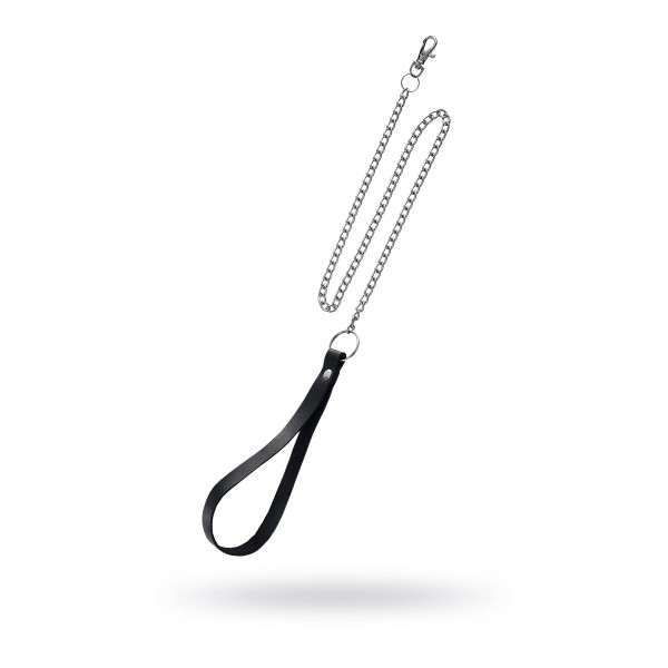 Поводок с ручкой из черной натуральной кожи и карабином для ошейника