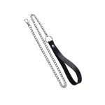 Поводок с ручкой из черной натуральной кожи и карабином для ошейника Поводок с ручкой из черной натуральной кожи и карабином для ошейника