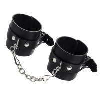 Черные однослойные наручники из натуральной кожи с цепочкой Черные однослойные наручники из натуральной кожи с цепочкой