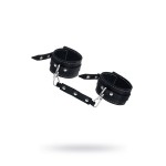 Черные двухслойные кожаные оковы с белой строчкой