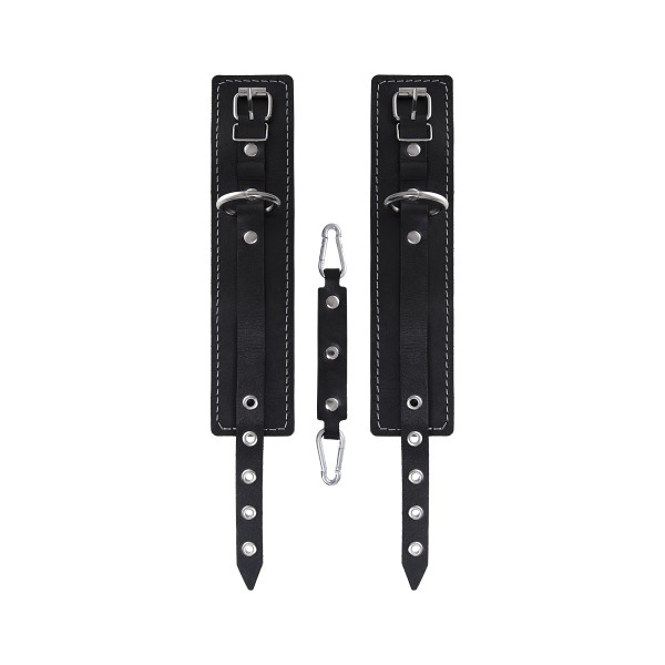 Черные двухслойные кожаные оковы с белой строчкой Черные двухслойные кожаные оковы с белой строчкой