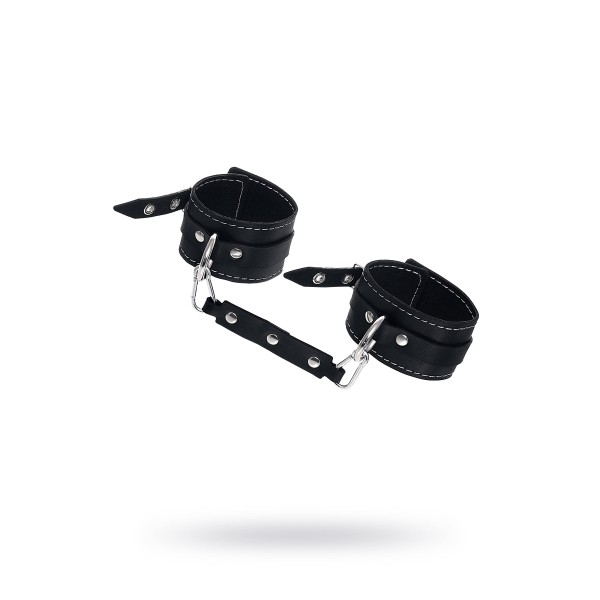 Черные двухслойные кожаные оковы с белой строчкой