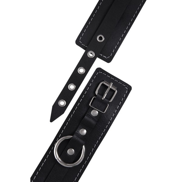 Черные двухслойные кожаные оковы с белой строчкой Черные двухслойные кожаные оковы с белой строчкой