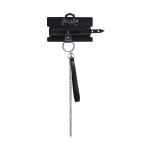 Черный узкий однослойный ошейник с серебристым поводком-цепочкой