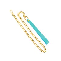 Голубой кожаный поводок с карабином для ошейника - 80 см. Голубой кожаный поводок с карабином для ошейника - 80 см.