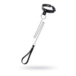 Черный узкий однослойный ошейник с серебристым поводком-цепочкой