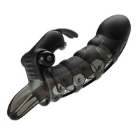 Черная закрытая насадка с подхватом мошонки и стимулятором клитора - 19,2 см. Черная закрытая насадка с подхватом мошонки и стимулятором клитора - 19,2 см.