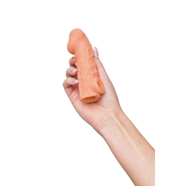 Телесная закрытая насадка с венками Cock Sleeve Size S - 13,8 см.