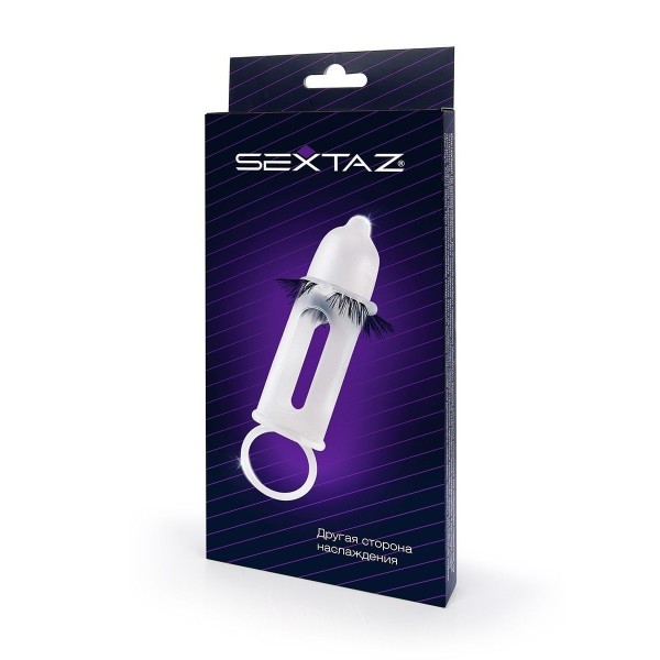 Эластичная насадка на пенис с подхватом мошонки и стимулирующими «ресничками»