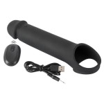 Черная вибронасадка для пениса с хомутом для мошонки и пультом ДУ Remote Controlled Penis Extension Черная вибронасадка для пениса с хомутом для мошонки и пультом ДУ Remote Controlled Penis Extension