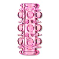 Розовая насадка на пенис с шипами и шишечками Розовая насадка на пенис с шипами и шишечками