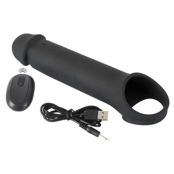 Черная вибронасадка для пениса с хомутом для мошонки и пультом ДУ Remote Controlled Penis Extension Черная вибронасадка для пениса с хомутом для мошонки и пультом ДУ Remote Controlled Penis Extension