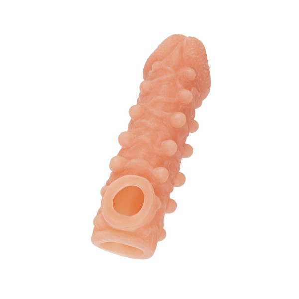 Телесная закрытая насадка с шариками Cock Sleeve Size M - 15,6 см.