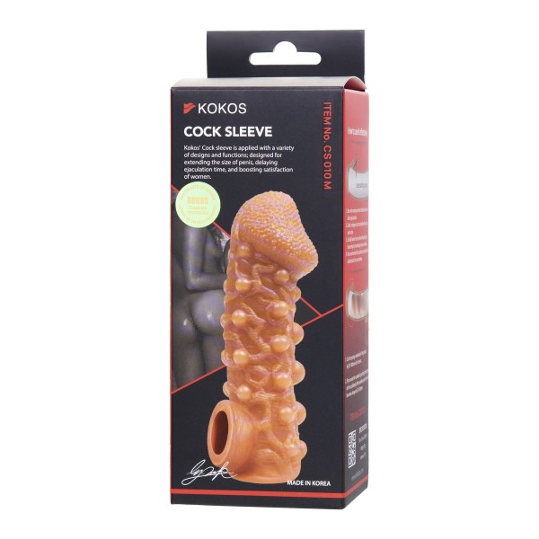 Телесная закрытая насадка с шариками Cock Sleeve Size M - 15,6 см.