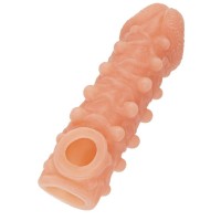 Телесная закрытая насадка с шариками Cock Sleeve Size M - 15,6 см.