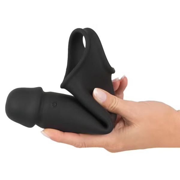 Черная вибронасадка для пениса с хомутом для мошонки и пультом ДУ Remote Controlled Penis Extension Черная вибронасадка для пениса с хомутом для мошонки и пультом ДУ Remote Controlled Penis Extension